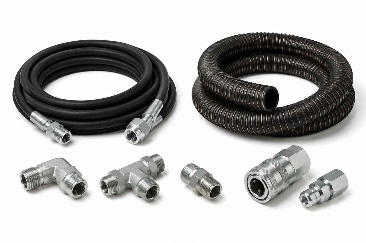 Flexibles hydrauliques et industriels, raccords, coupleurs et assemblages sur mesure pour le transfert de fluides sous pression.