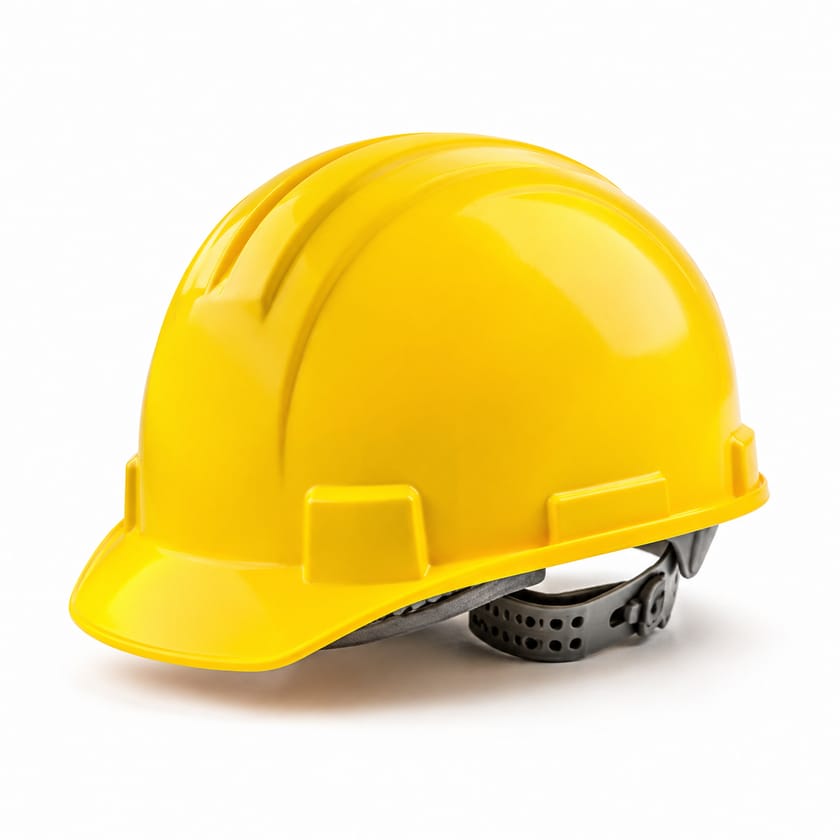 Casque de chantier protégeant contre les chocs et les chutes d’objets.