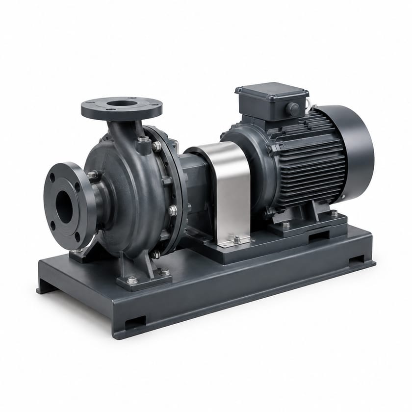 Pompe centrifuge monobloc à aspiration axiale, le type le plus répandu en service général.