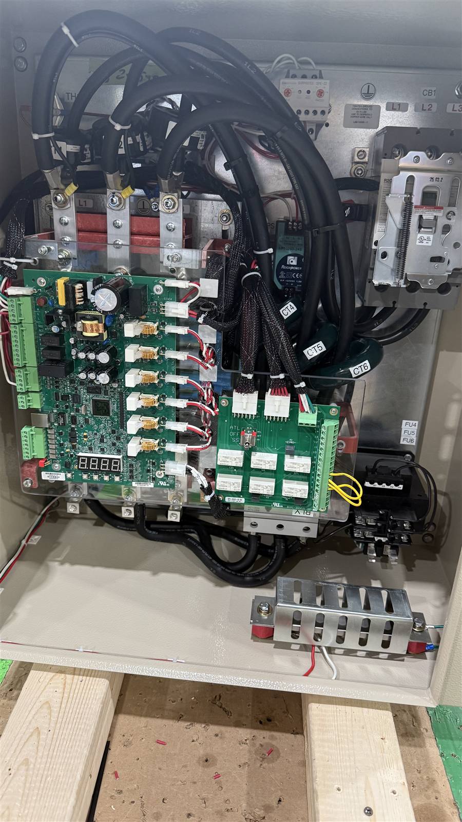 SCR gate driver and relay boards inside a starter panel