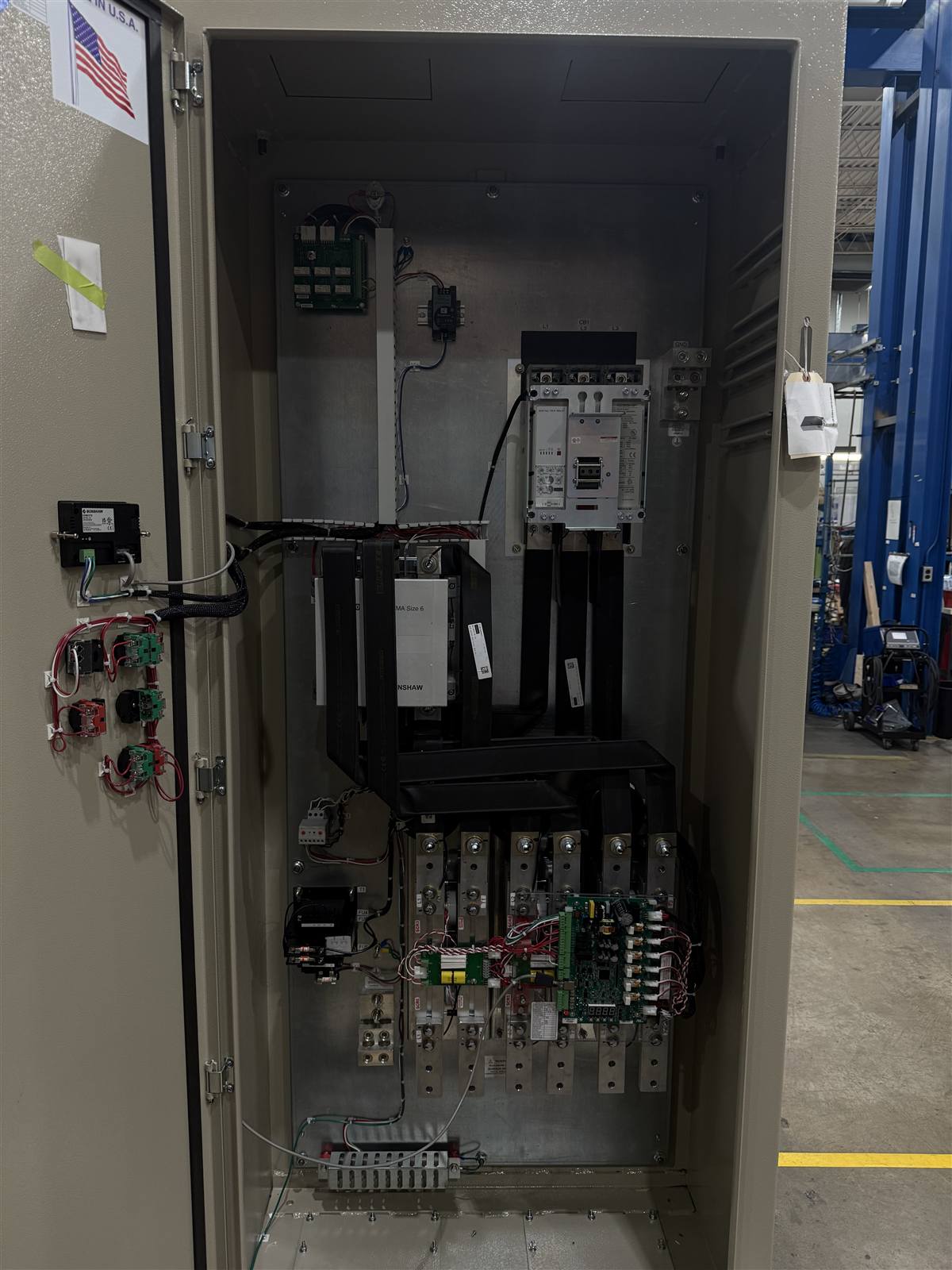 Large motor control cabinet with breaker, busbars and SCR assemblies